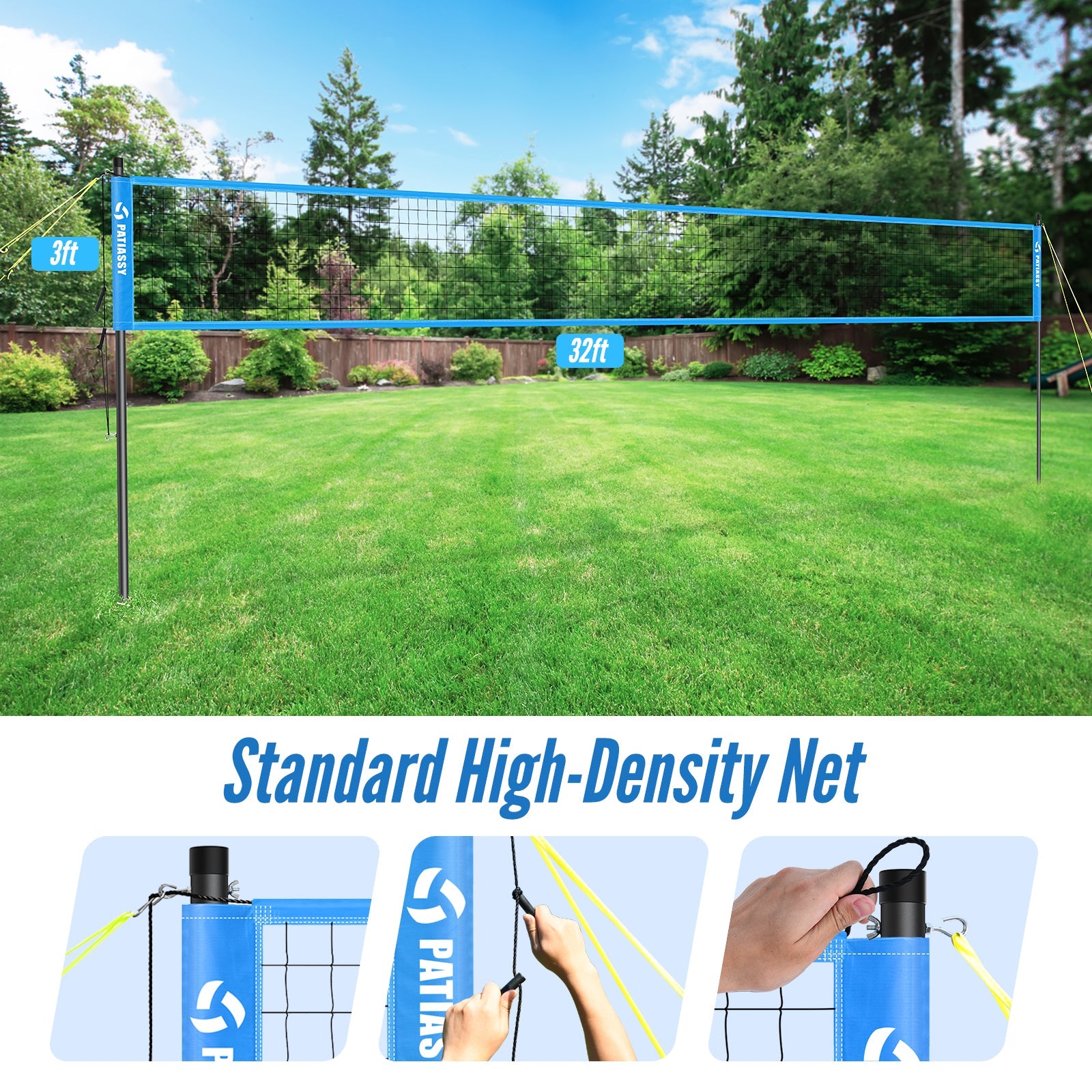 Patiassy Volleyball & Badminton Combo Set with Adjustable Net and Accessories (Yellow)