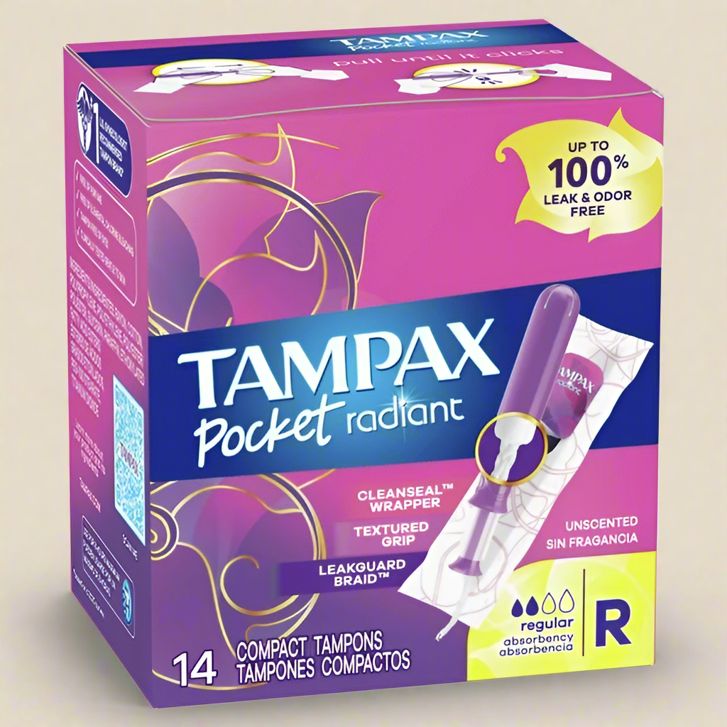 Tampax Pocket Radiant Tampons – Regular Absorbency, 14 Count