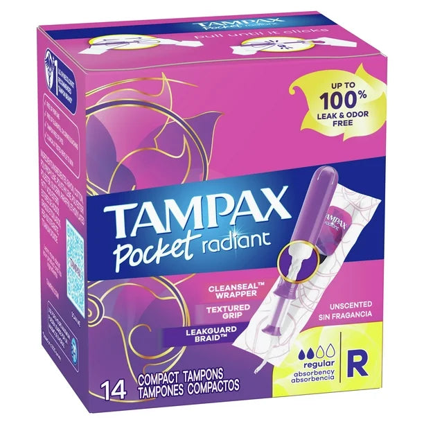 Tampax Pocket Radiant Tampons – Regular Absorbency, 14 Count