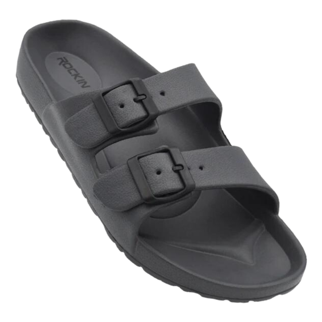 Huntington Buckle Slides- Charcoal
