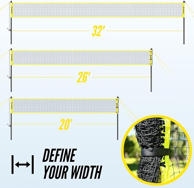 Patiassy Volleyball & Badminton 2-in-1 Combo Set with Adjustable Net (Yellow)