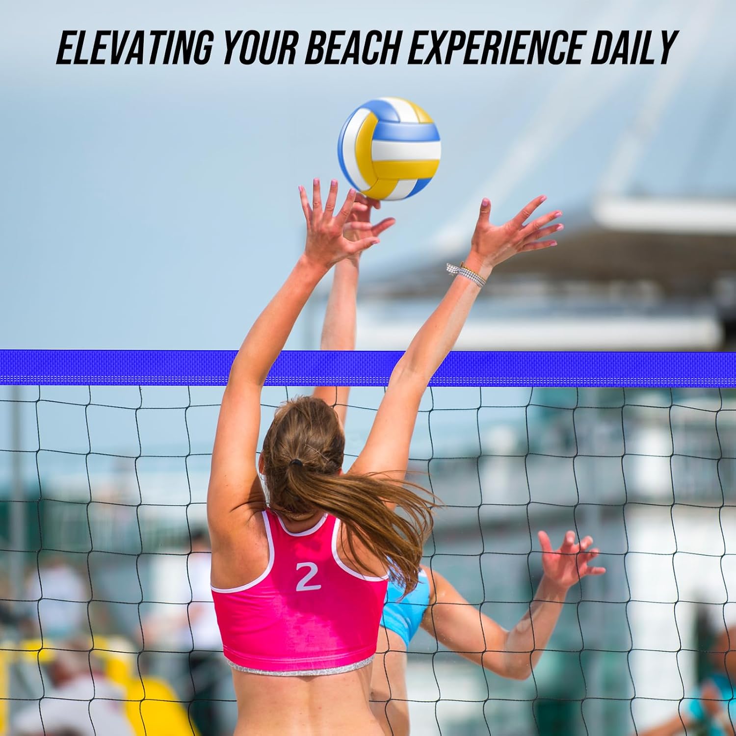 Patiassy Heavy-Duty Volleyball Net Set with Steel Cable & Carry Bag (Blue)