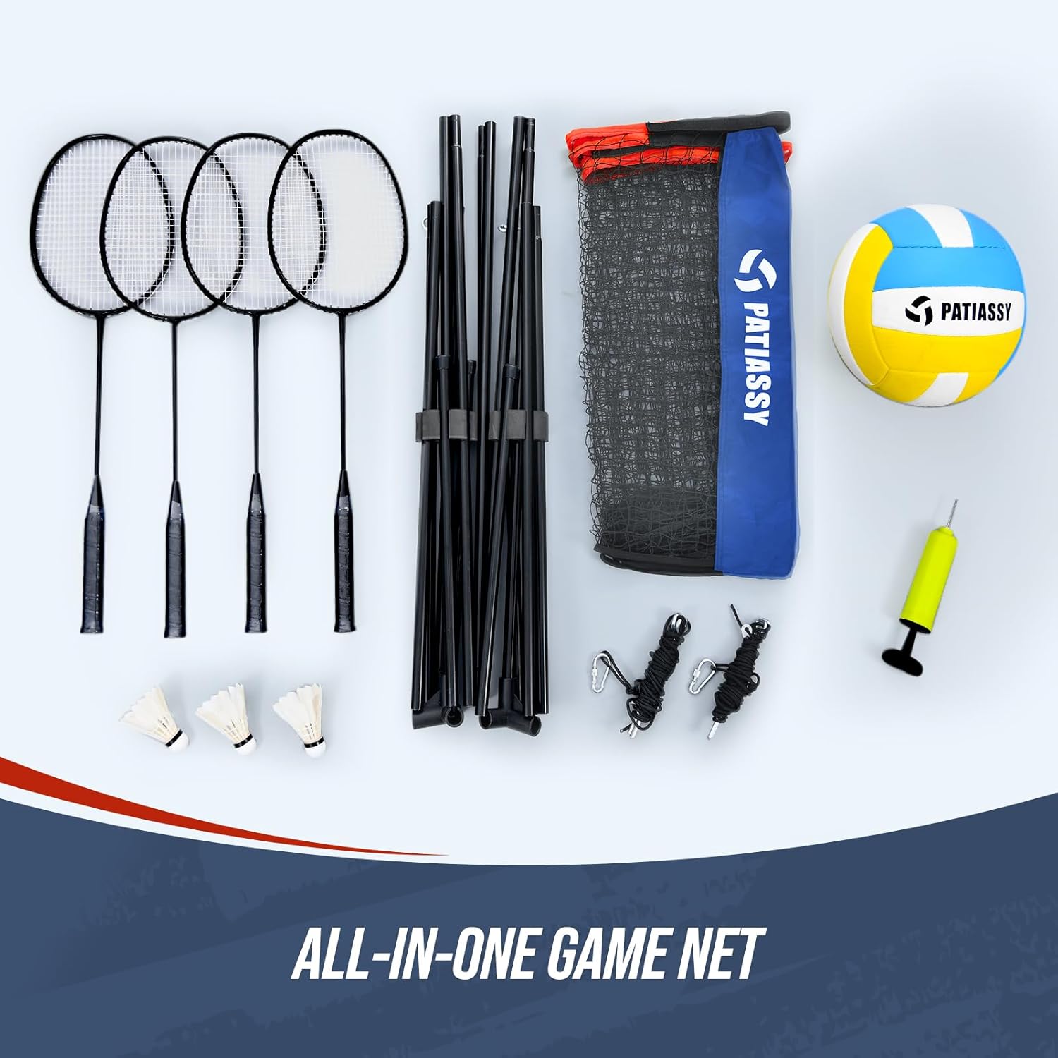 Patiassy Volleyball & Badminton Combo Set with Adjustable Net
