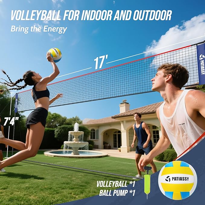 Patiassy Volleyball & Badminton Combo Set with Adjustable Net