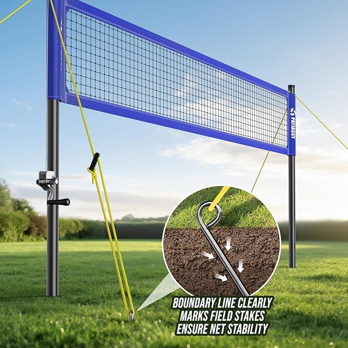 Patiassy Heavy-Duty Volleyball Net Set with Steel Cable & Carry Bag (Blue)