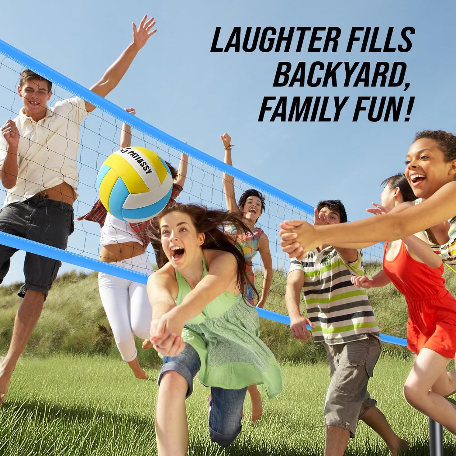 Patiassy Volleyball Net Set with Regulation-Size Net & Carry Bag (Blue)