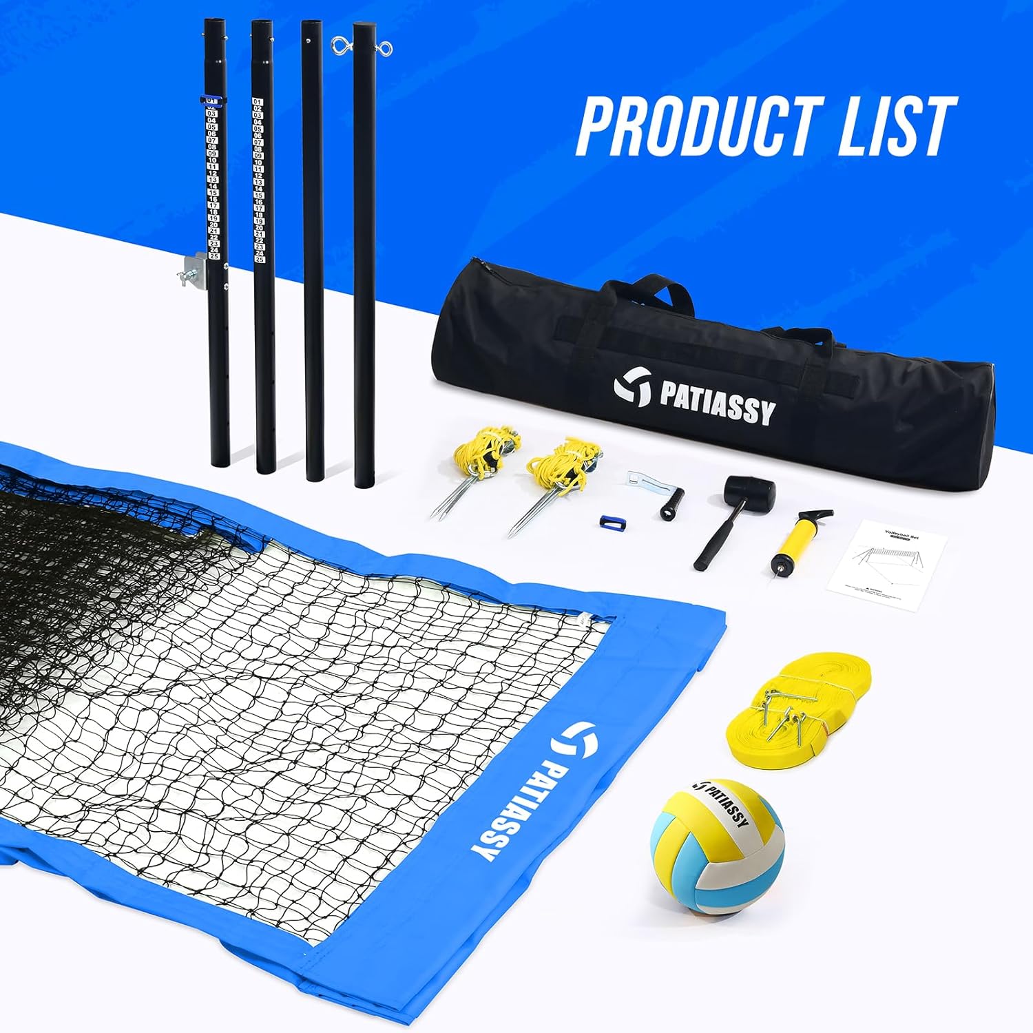 Patiassy Portable Outdoor Volleyball Set with Adjustable Net