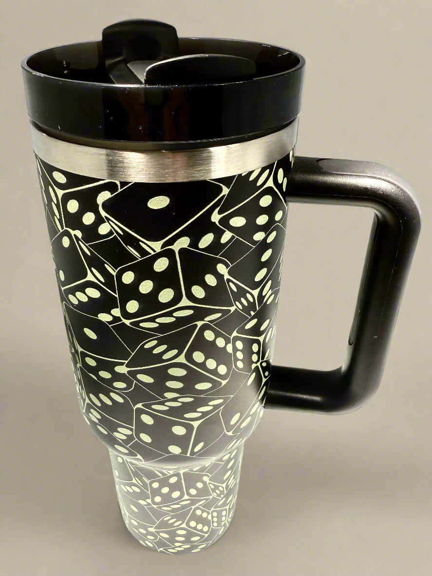 40oz Tumbler with lid, Glowing Dice ,Stainless Steel Vacuum Black