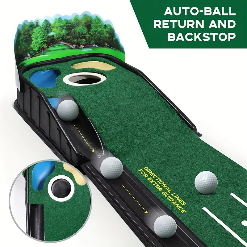 Golf Putting Green – Indoor Golf Putting Mat with Auto-Ball Return