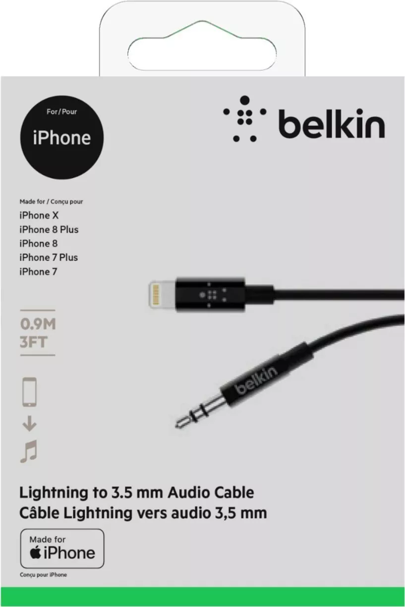 BRAND NEW Belkin 3.5 mm Audio Cable with Lighting Connector 3 Ft For iPhone