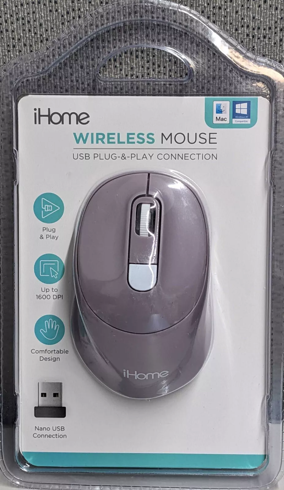 iHome Wireless Mouse for Mac & PC Windows PURPLE