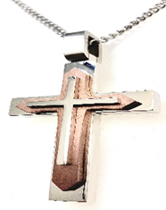 JEWELRY FASHION TWO TONE CROSS with CURB CHAIN 22