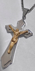 JEWLRY FASHION TWO TONE CRUCIFIX CROSS with 22" BOX CHAIN cross is 2.5 inch