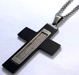 JEWLRY FASHION BLACK IP CROSS with CABLE in CURB CHAIN 24" cross is 2.25 inch