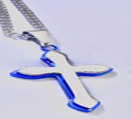 JEWLRY FASHION STST SILVER blue  IP CROSS PENDANT with 24"CURB CHAIN cross is 1.75 inch