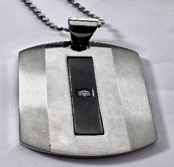 Fashion Black IP and CZ Dog Tag with Ball 22" Chain