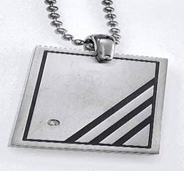 FASHION Steel Dog Tag Black Stripes .15 Diamond Ball Chain 24"