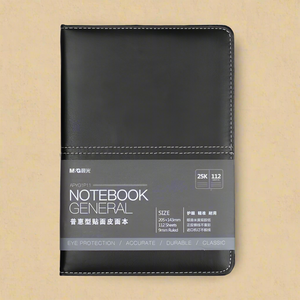 Black PU Leather Notebook – 224 Pages, Lined Journal & Planner
