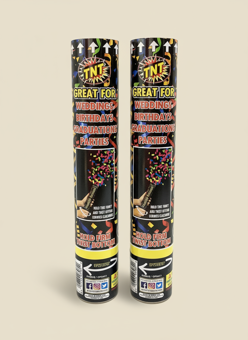 TNT Party Confetti Cannons – Colorful Twist Poppers (Set of 2)