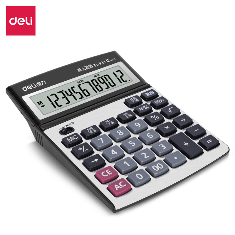 DELI 12-Digit Voice Calculator – Large LCD Office Model 1619
