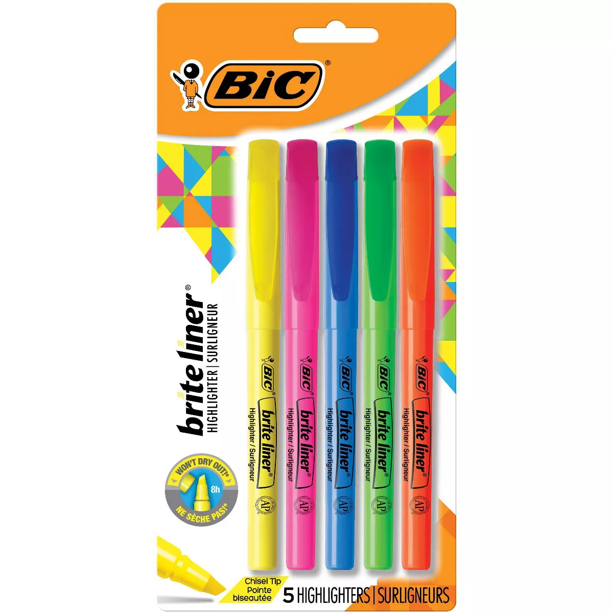 Expo 8-Pack Dry Erase Markers (Chisel Tip, Multicolor) + BiC 5-Pack Highlighters Bundle