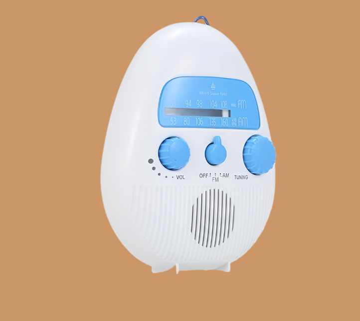 Portable AM/FM Shower Radio with Hook – Waterproof Battery-Powered Audio Speaker for Bathroom, Indoor & Outdoor Use