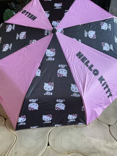 Hello Kitty Auto Open & Close 11.5 in. Umbrella Pink & Black Sanrio