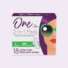ONE BY Poise Pads 2-in-1 Regular, Heavy Absorbency, Ultra Thin w/ Wings, 18 ct