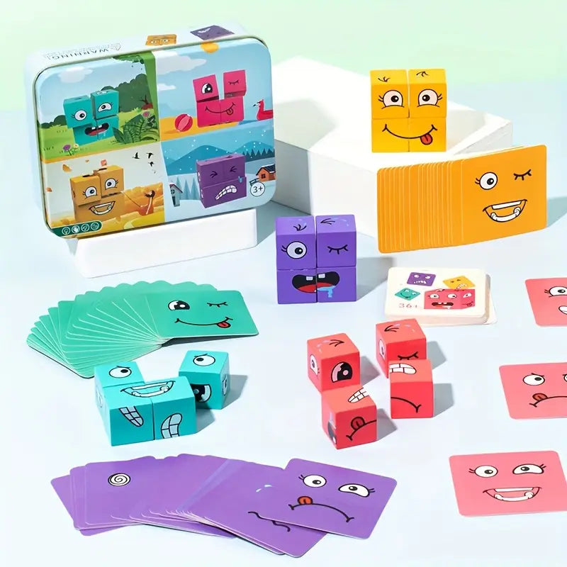 Interactive Wooden Expression Puzzle Blocks - Colorful Face Matching Game