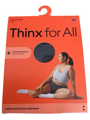 Thinx for All Lace Trim Brief – Leakproof Period Underwear, Black Haze, Size XL