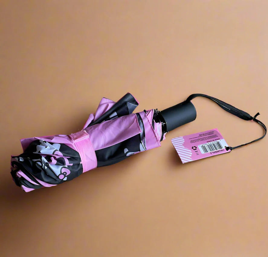 Hello Kitty Auto Open & Close 11.5 in. Umbrella Pink & Black Sanrio