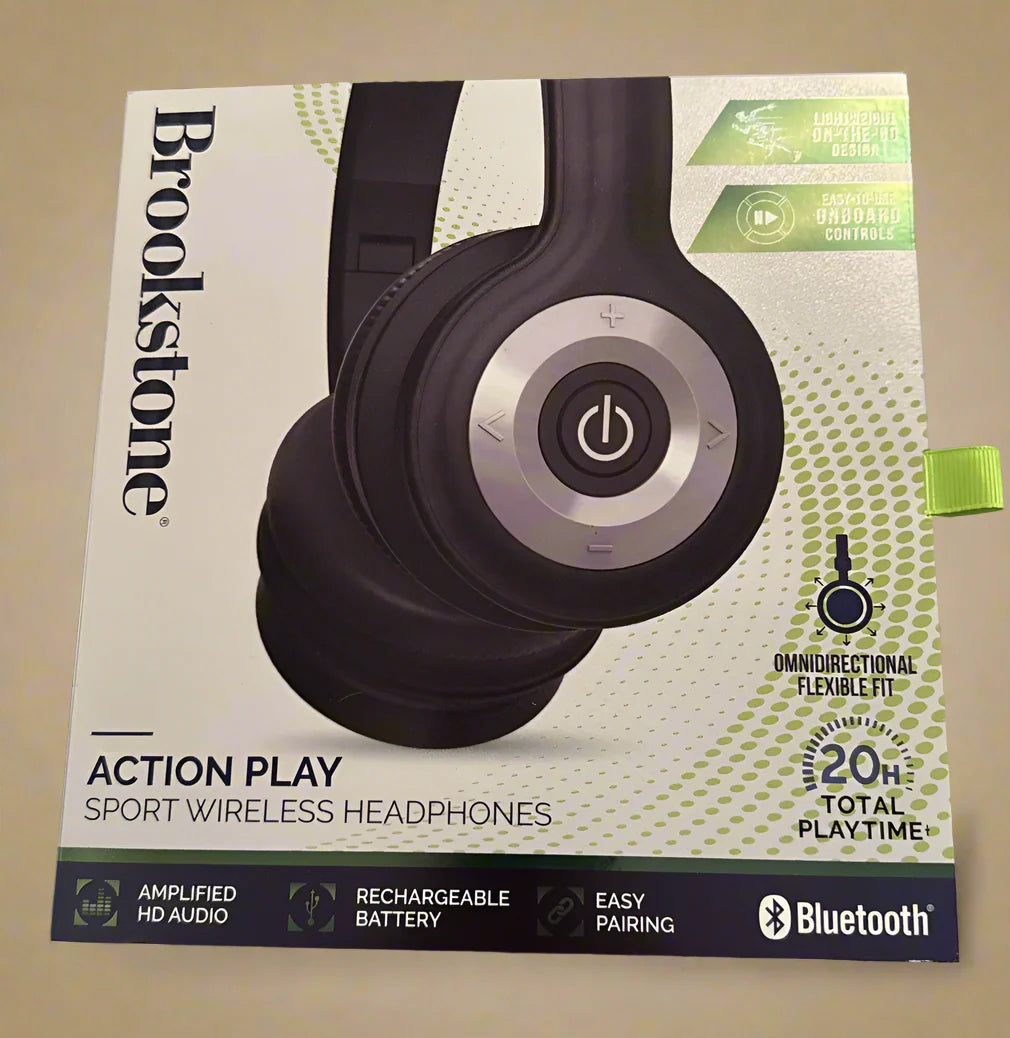 Brookstone Action Play Sport Wireless Headphones – 20 Hour Bluetooth