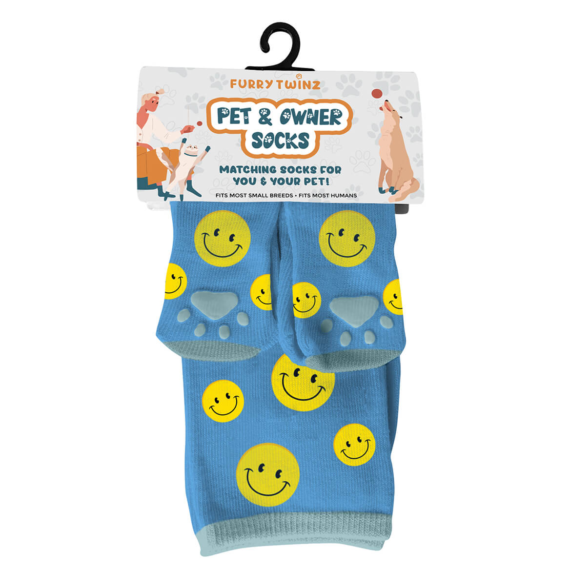 Smiley Face Pet & Owner Matching Socks – Cheerful Non-Slip Gripper Set